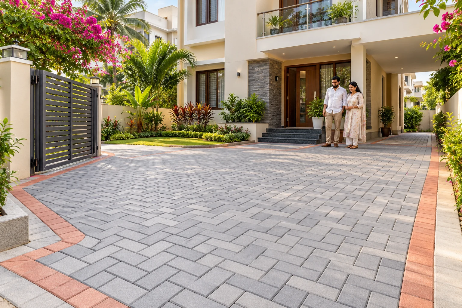 Completed interlocking paver driveway at a contemporary Indian home — AI-generated service illustration
